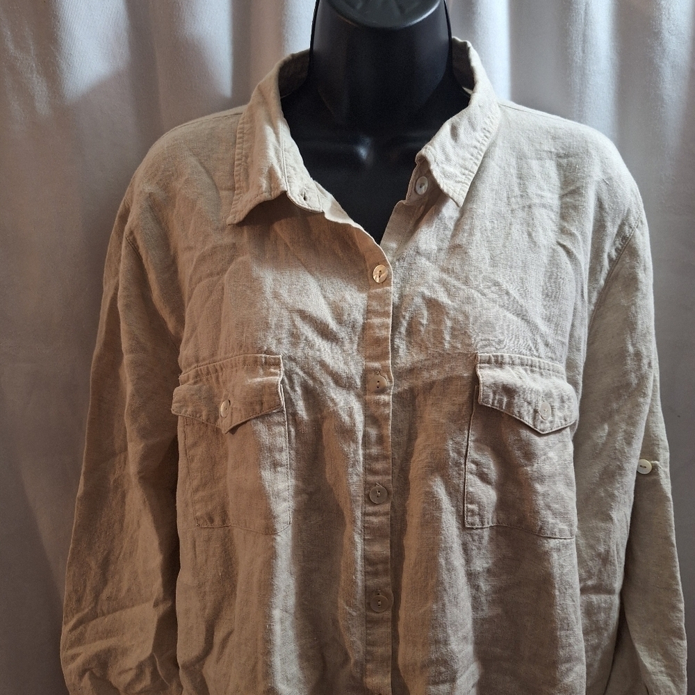 Studio works 2X button-down 100% linen blouse
